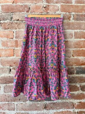 Mini Boden Pink Floral Tiered Girls' Skirt with Smocked Waist